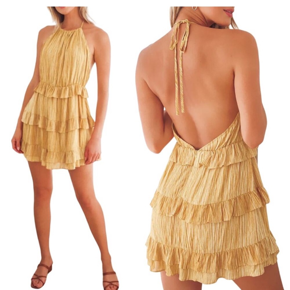 Yellow backless halter dress